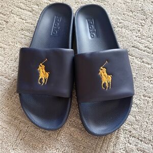 Polo by Ralph Lauren Dark Blue Slides with Gold Logo